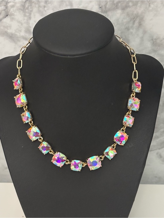 Jewelry - AB Rectangle glass link necklace with lobster claw closure.